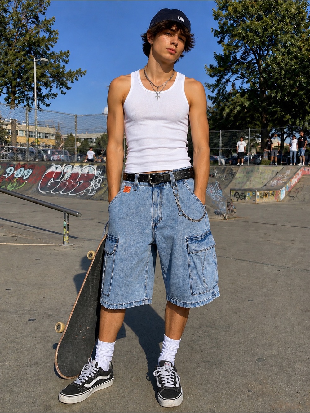 Empyre Men’s Y2K Light Wash Denim Cargo Shorts Size 32